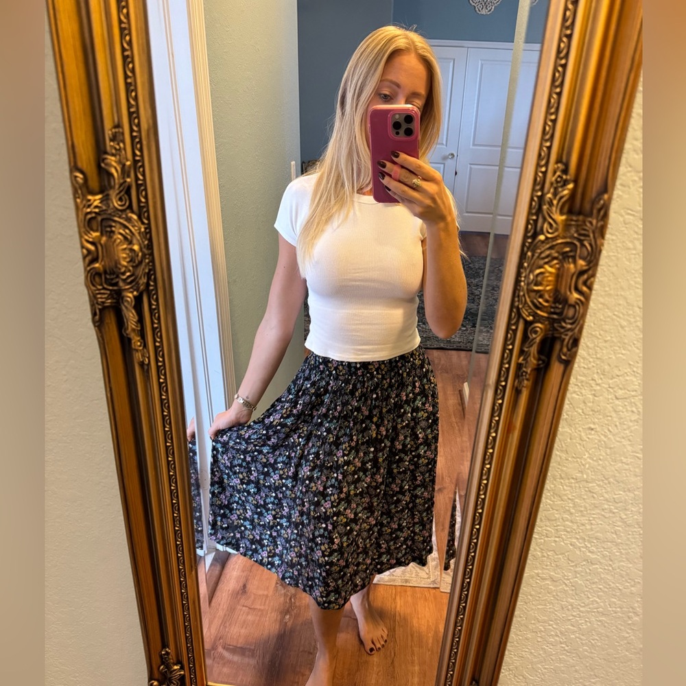 Joseph Black Floral A-Line Skirt
